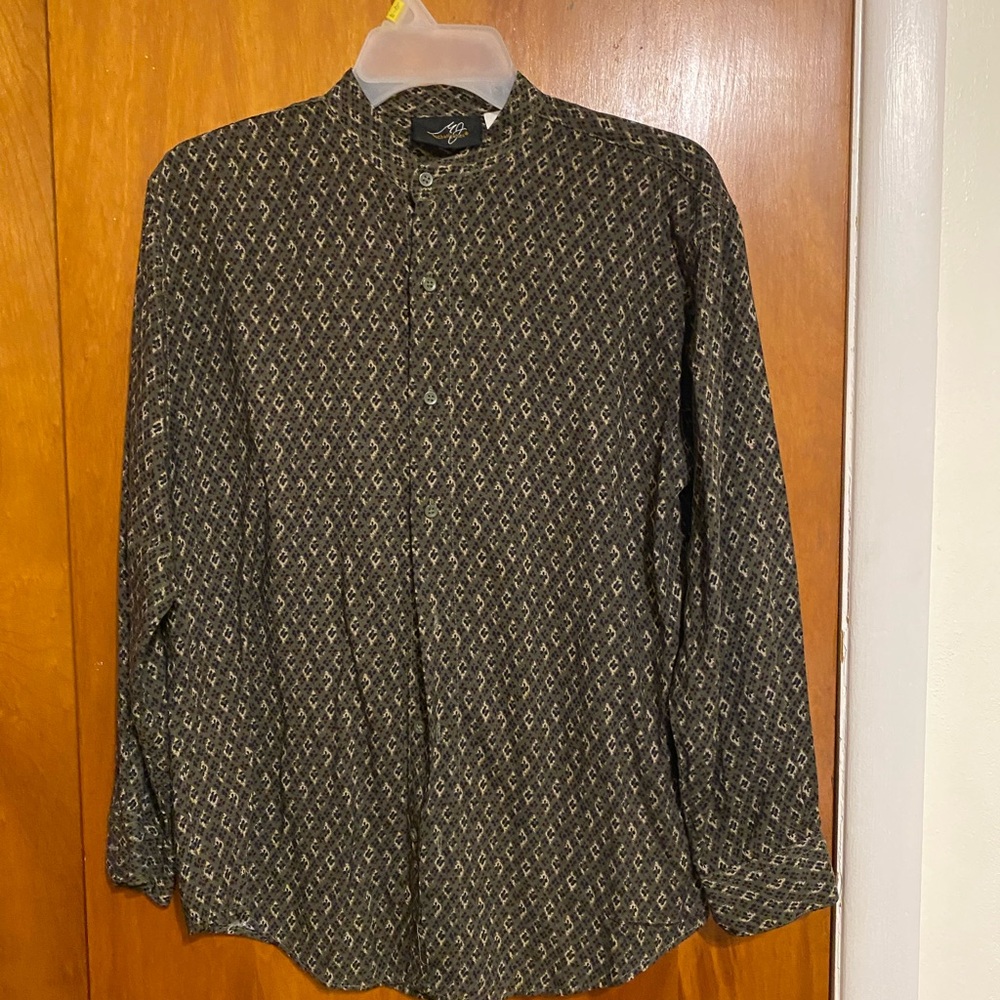 Michael James Patterned Long Sleeve Shirt with Mandarin Collared, Men, Size L